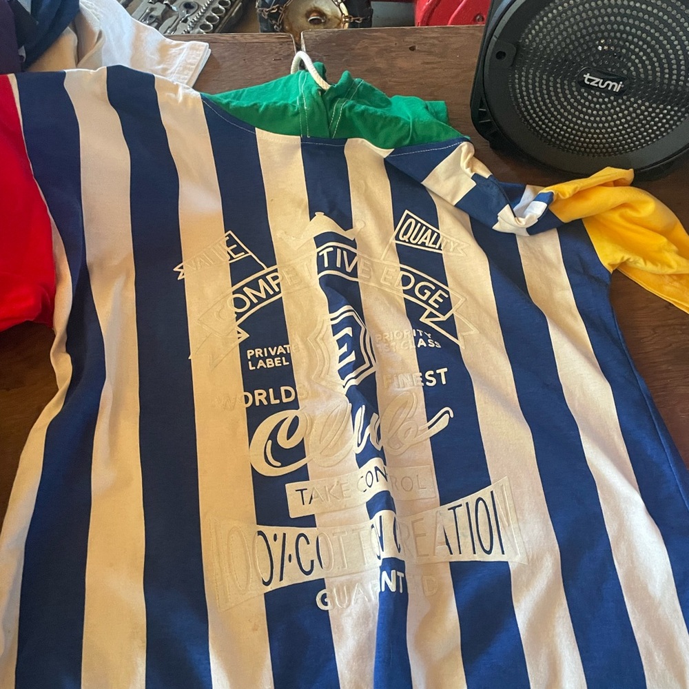 Blue and White Striped Men's Shirt Jacket